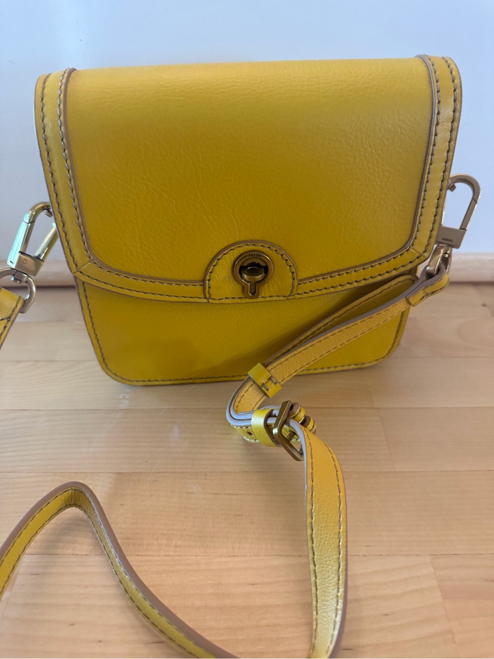 Fossil Yellow Leather Turnlock Crossbody Bag